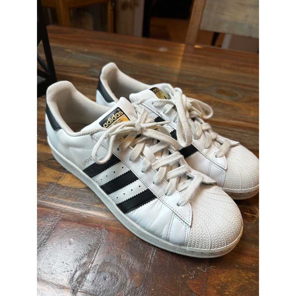 Adidas Superstar White Black Gold Shell Toe‎ Sneakers C77124 Mens 10.5